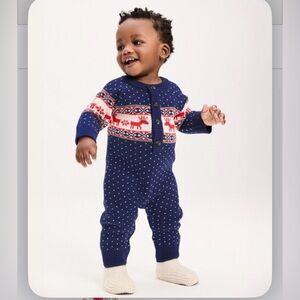Hanna Andersson Baby Holiday Sweater Romper Deer Dear on Navy